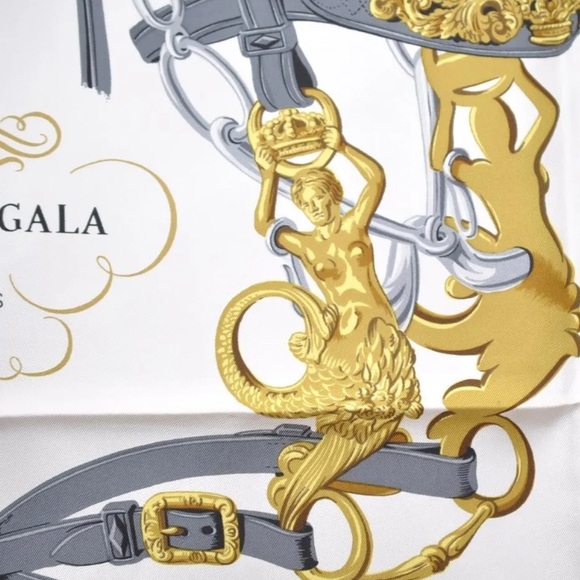 HERMES Carre 90 Scarf "BRIDES de GALA par" Silk Pink and White Authentic - Picture 9 of 12